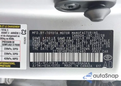 2009 Toyota Matrix Xrs from USA, damaged, VIN 2T1GE40E29C002483